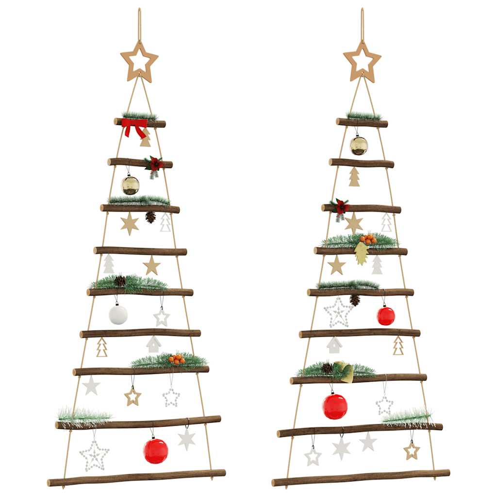 Hanging Christmas Trees with Top Stars 2 pcs 55x120 cm Natural Branch